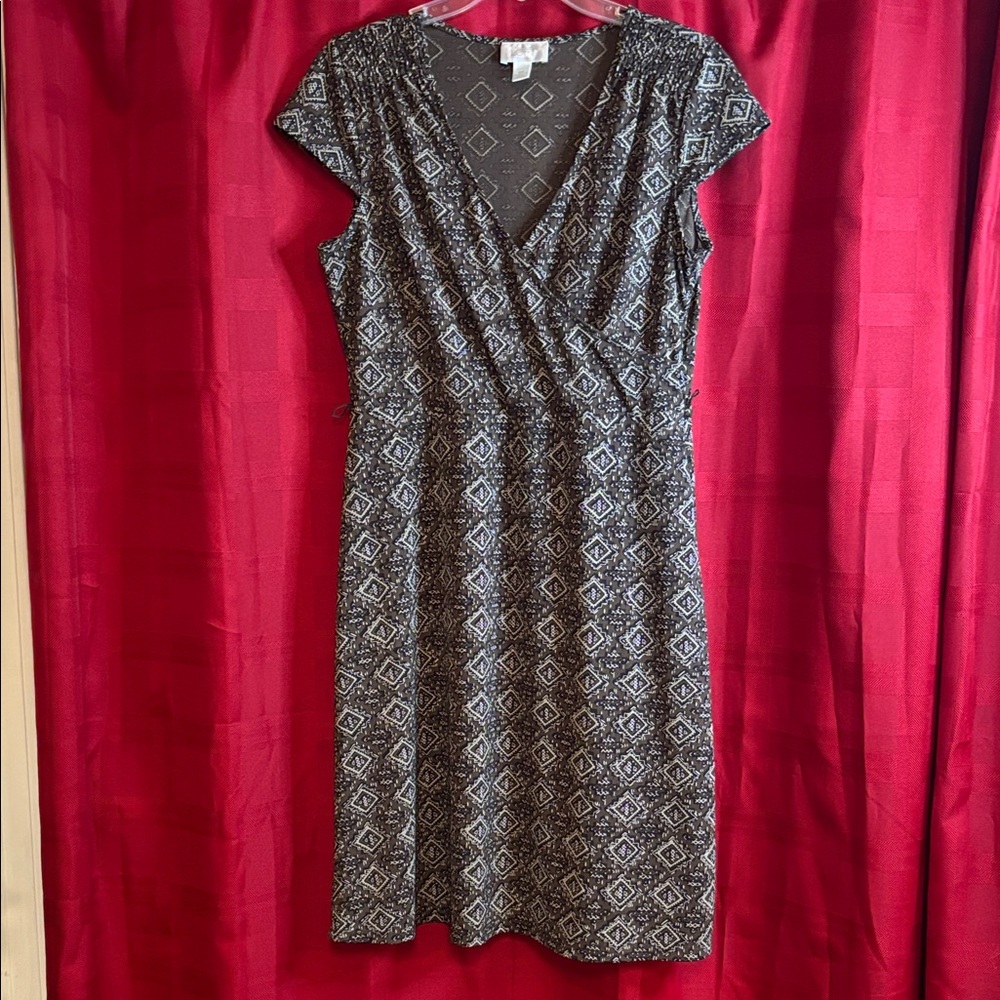 LOFT Black and White Geometric Midi Dress